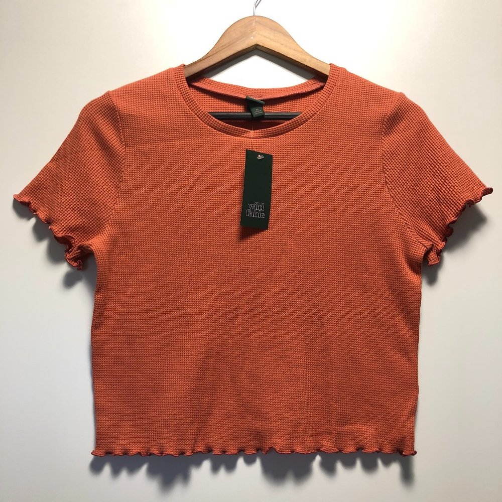 Wild Fable SS Crop Top w/ Ruffle Hems Coral XL